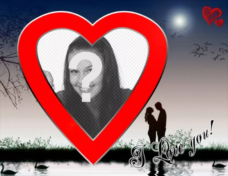 Cartão postal de São Valentim no lago, em forma de coração..