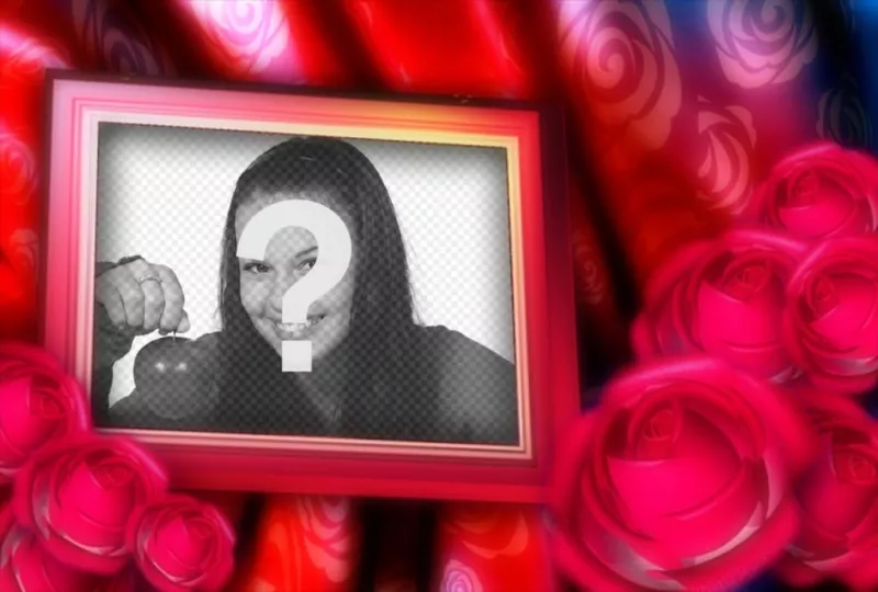 Valentine cartão com sua foto para o fundo do frame, fronteira com rosas..