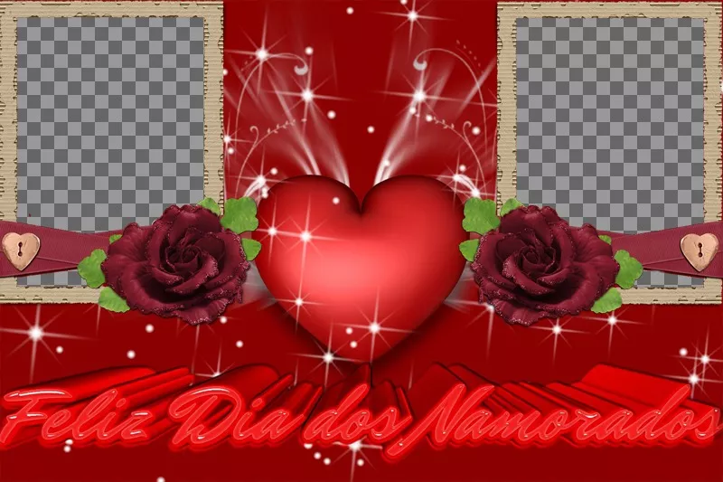 Moldura para duas fotos de amor, elogiando o Dia dos Namorados, Dia dos Namorados. Use este efeito para criar um cartão personalizado, online e..