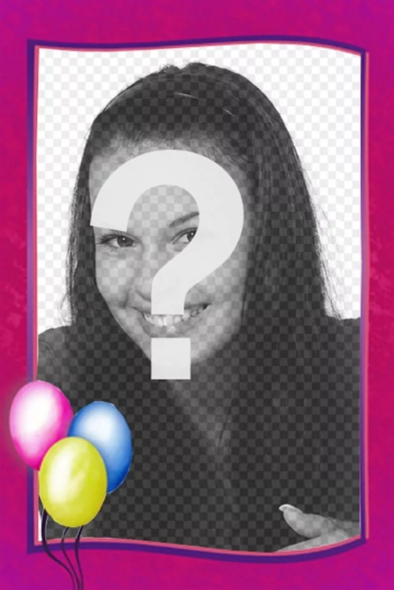 Moldura de aniversário você pode usar como um cartão postal de fronteira, rosa com balões coloridos em um..