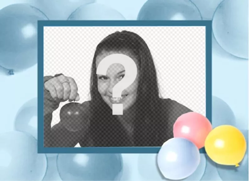 Cartão de aniversário com balões, onde você pode colocar sua foto e enviá-la por e-mail ou..