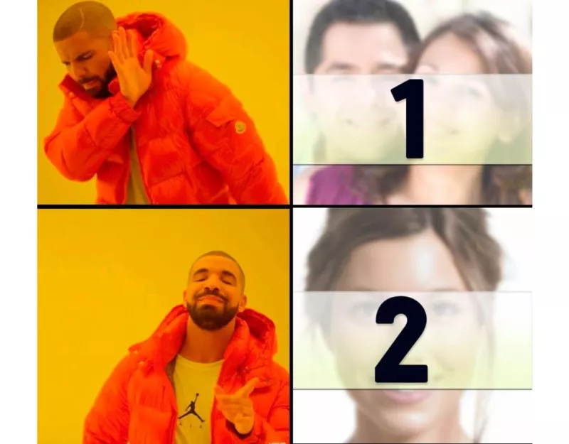 Fotomontagem da Drake Hotline Bling Meme com duas fotos   ..