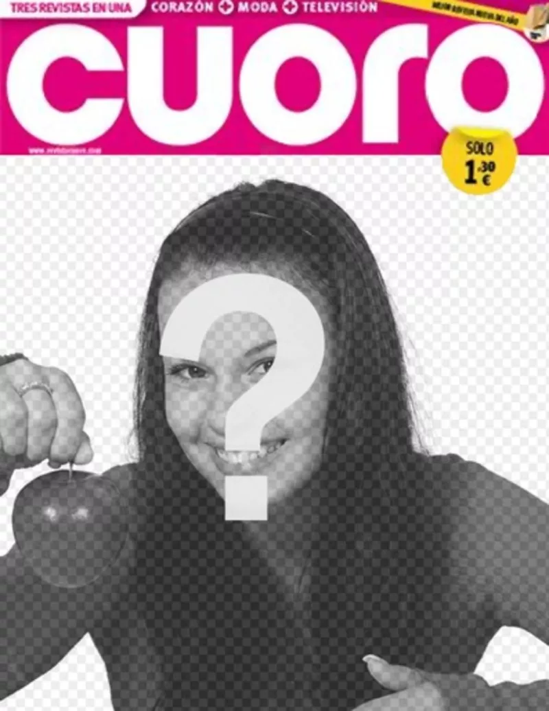Sua foto em um quadro que imita a capa de uma revista tablóide chamado Cuoro. ..