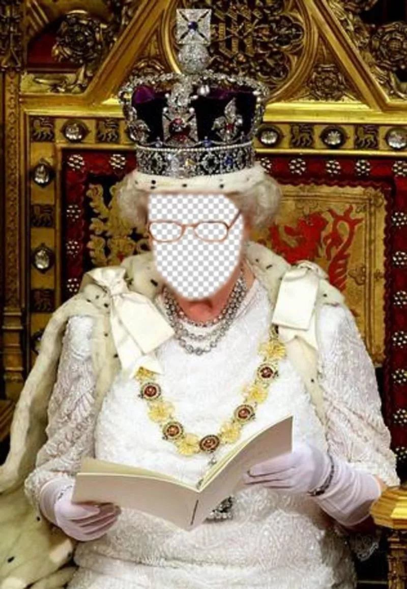 Neste fotomontagem você será a rainha da Inglaterra sentado em seu trono real ..