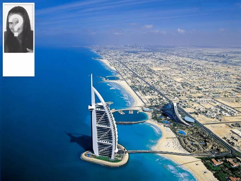 Twitter de fundo com sua foto, com imagem de fundo de Dubai e do Hotel..