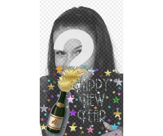 cartão do ano novo feliz voce pode personaliza-lo com uma foto neste quadro estrelas diferentes tamanhos e cores letras glitter
