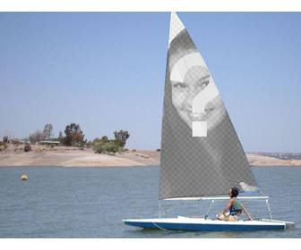 excelente foto montagem colocar uma foto na vela em um pequeno veleiro e chamada