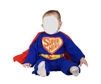 vestir o seu bebe com fotomontagem concurso super-heroi azul com capa vermelha