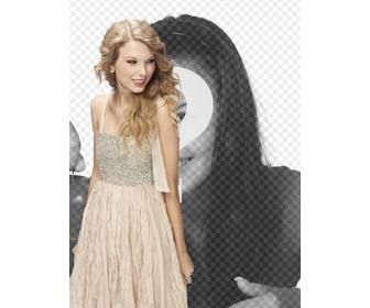 fotomontagem com taylor swift em um vestido brilhante aparecer com ela em uma foto e personalizar com texto