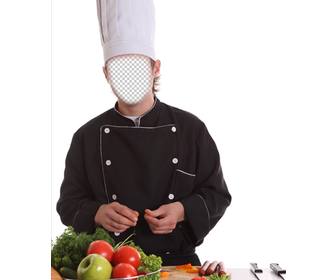 fotomontagem um chef com chapeu e cozimento uniforme personalizar em linha