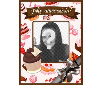 cartão do aniversario com bolos e cupcakes em rosa e marrom cores