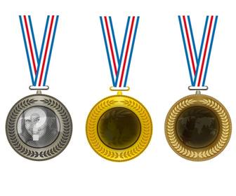 colagem com tres medalhas ouro prata e bronze colocar centro tres fotos campeões