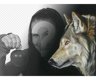fotomontagem com uma imagem um lobo fazer colagens com suas proprias imagens e frases