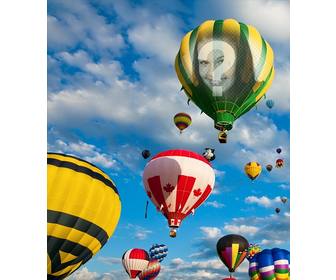 fotomontagem com balões coloridos voando ceu azul onde voce pode colocar uma foto na tela um balões