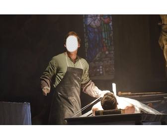 fotomontagem do assassino em serie dexter morgan em uma igreja