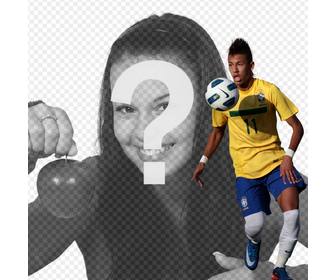 fotomontagem onde voce pode adicionar uma foto ao lado neymar junior com brasil camisa