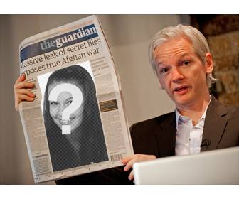 montagem colocar sua foto em um jornal voce lendo fundador do wikileaks julian assange