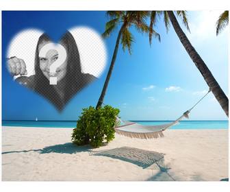 cartão postal colocar sua foto em formato coracão em uma ilha paradisiaca