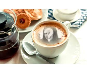 fotomontagem colocar sua foto em uma xicara cafe espuma