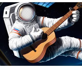 fotomontagem colocar seu rosto em um astronauta com uma guitarra