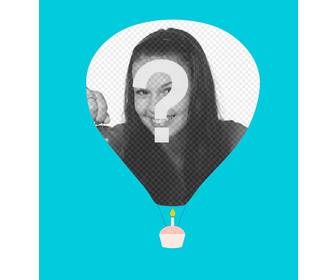 cartão minimalista com sua imagem em um balão e um queque flutuante cartão aniversario
