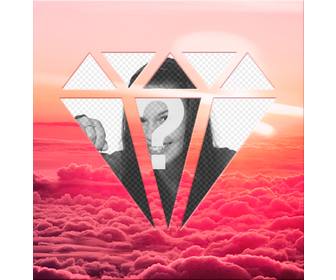 fotomontagem nuvens cor rosa colocar sua foto em uma forma diamante