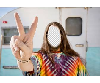 fotomontagem colocar seu rosto em um hippie com uma caravana