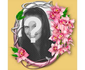 moldura com orquidea em um circulo ornamental com sua foto