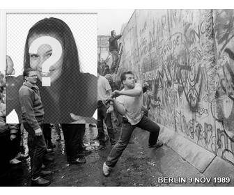 fotomontagem da queda do muro berlim em 1989 colocar sua foto ao lado da imagem