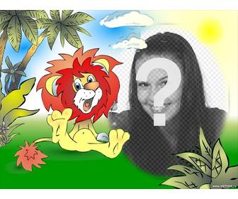 photo frame desenhado leão sorridente na selva