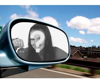 fotomontagem com sua foto em um espelho carro