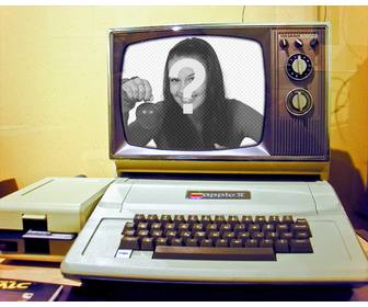 fotomontagem com um computador antigo