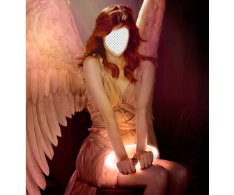 ponha seu rosto em uma mulher cabelos vermelhos com asas anjo com efeito