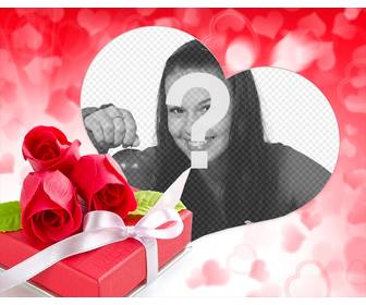 fotomontagem amor com uma caixa chocolates com rosas
