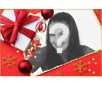 cartão natal com um presente e um laco colocar sua foto