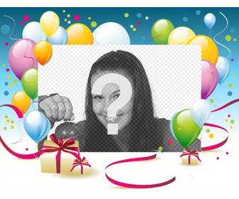 moldura com balões e presentes aniversario onde voce pode colocar seu