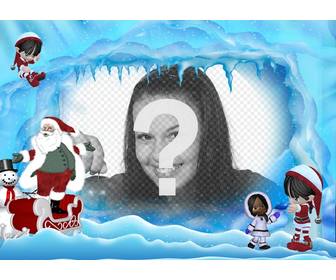 cartão do natal papai noel na paisagem gelada onde voce pode colocar uma foto online