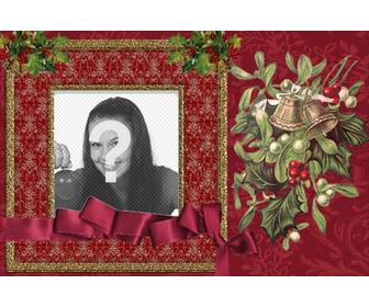 classic cartão natal da cor vermelha colocar sua foto moldura online