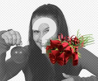 bouquet rosas vermelhas adicionar suas fotos um adesivo