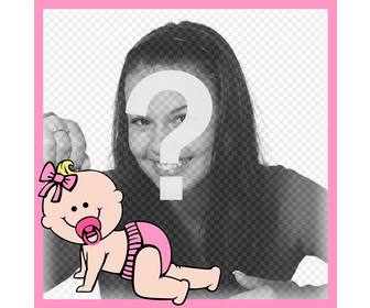 quadro rosa decorativa com um bebe onde voce pode adicionar sua foto