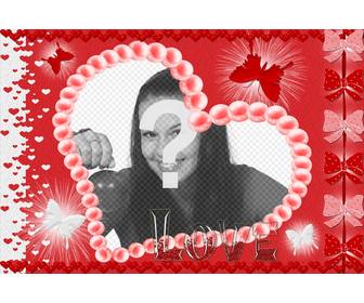 cartão valentine em forma coracão fundo vermelho borboletas ea palavra loveamor