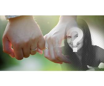 fotomontagem editavel com um casal segurando as mãos com aneis