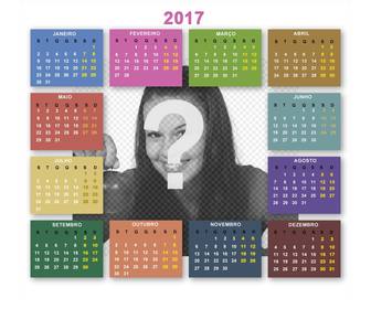 molde do calendario 2017 com muitas cores modificar fotomontagem