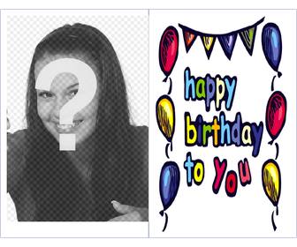 cartão aniversario feliz aniversario voce enfeites balões coloridos
