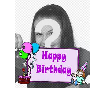 cartão do aniversario da menina com as palavras quotfeliz aniversarioquot e um bolo com balões fazer sua foto