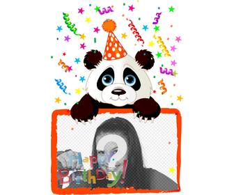saudacão cartão do aniversario com uma panda