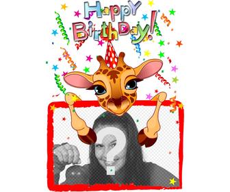cartão customizavel com um aniversario girafa
