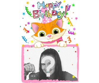 moldura foto inclui uma fotografia aparece gato desenhado feita cartão aniversario