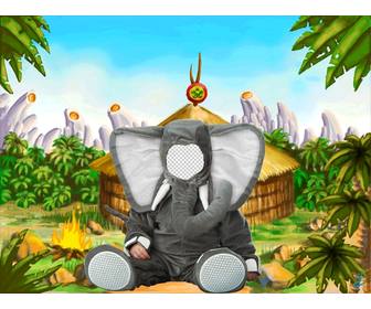 montagem um traje elefante virtual criancas