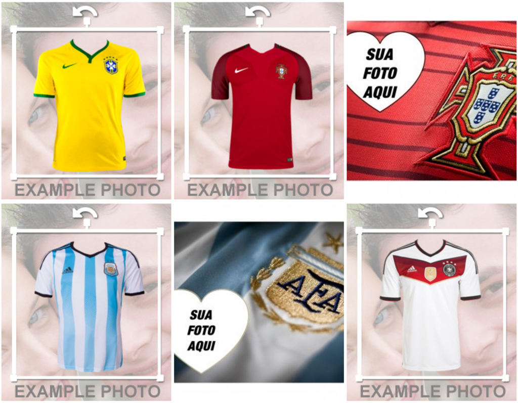 Efeitos de fotografia e adesivos de equipes de futebol camisas para suas fotos